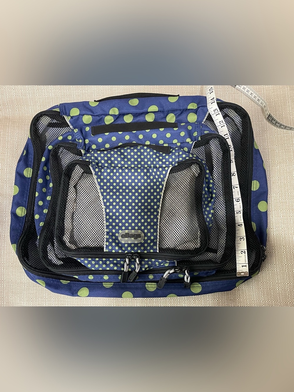 eBags Navy Blue & Lime Polka Dot Travel packing Cubes Set of 3